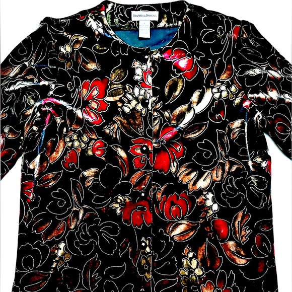 DRAPERS & DAMONS Shirt Velvet Floral Button Down GOLD EMBOSSED GORGEOUS! SMALL - Picture 2 of 7